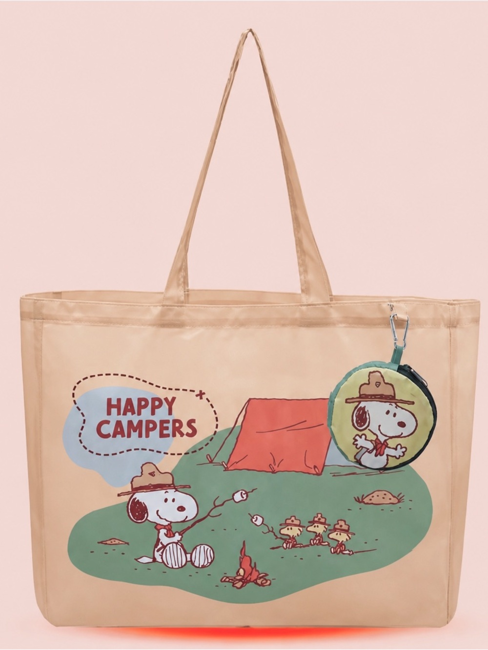 Peanuts Snoopy Foldable Bag with Zip Pouch in Cream and Green